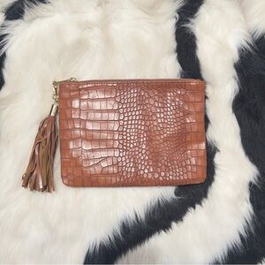 Crocodile Embossed Tan Clutch